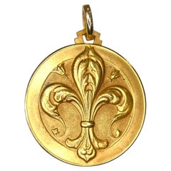 Vintage Pendentif en or jaune 18K Pendentif Fleur-De-Lis