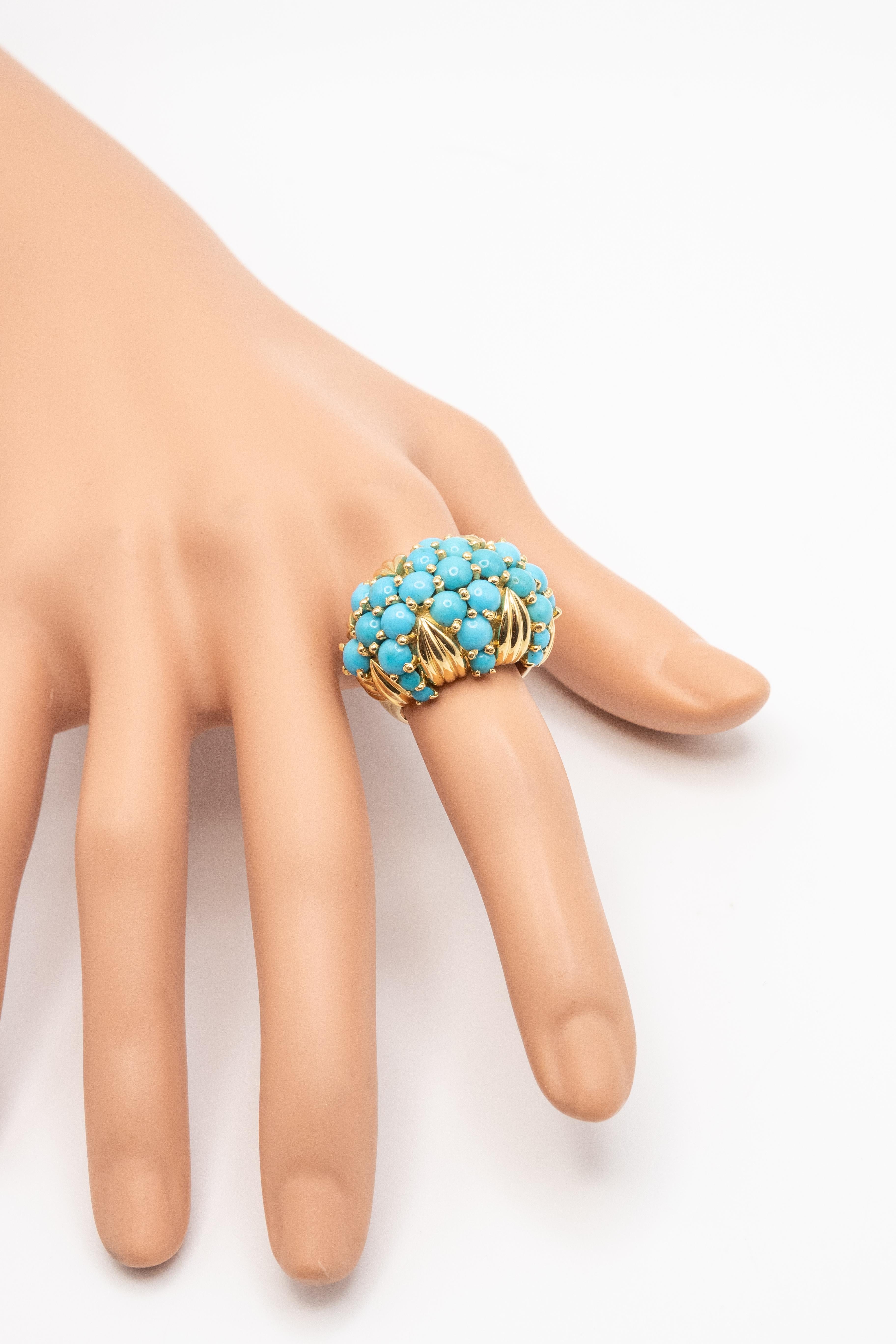 Vintage 18K Gelbgold persischen Türkis Kuppel Ring im Angebot 6