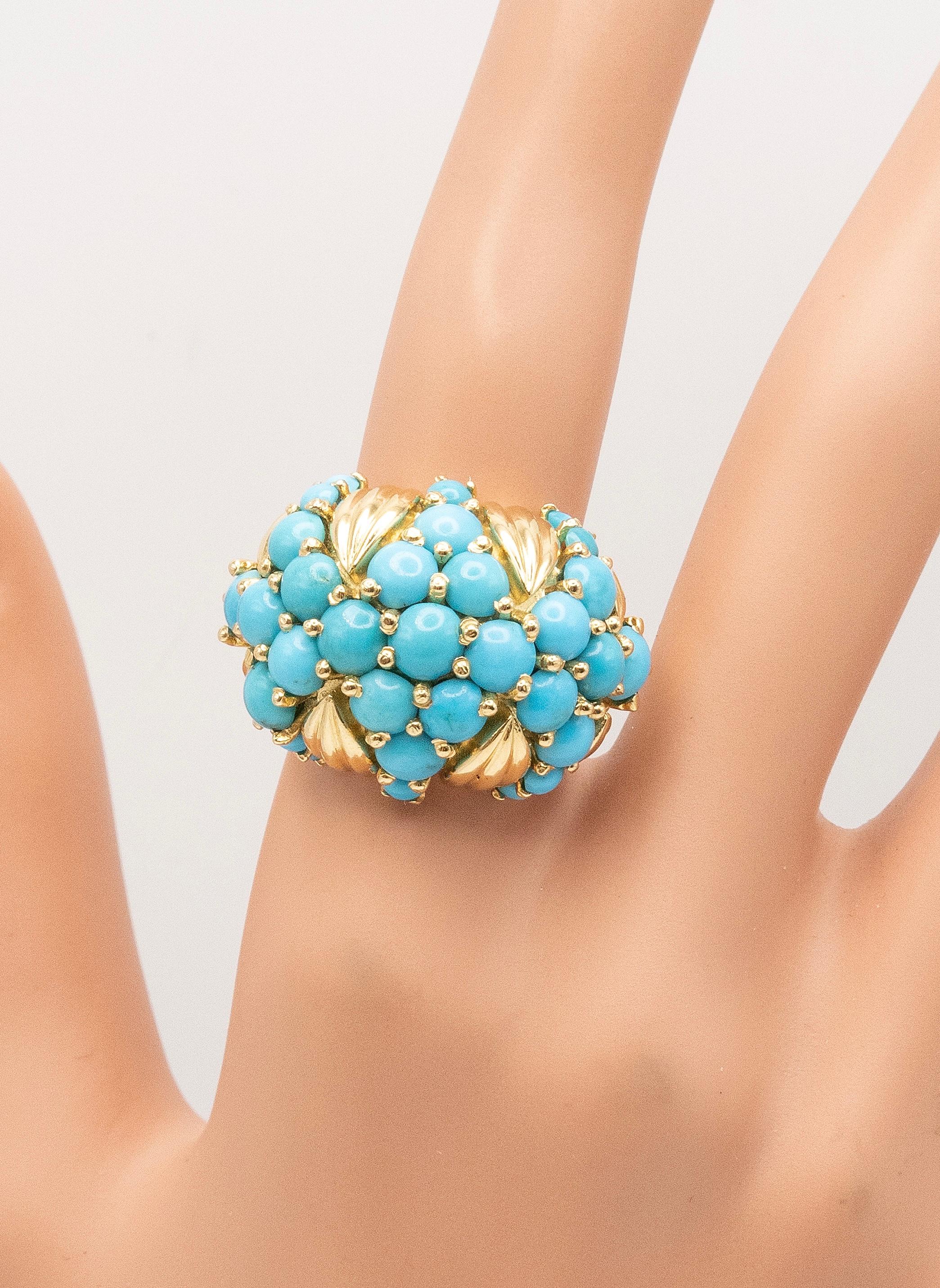 Vintage 18K Gelbgold persischen Türkis Kuppel Ring im Angebot 10