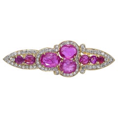 Vintage 18k Yellow Gold Pink Sapphire and Diamond Brooch