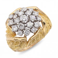 Vintage 18k Yellow Gold Platinum and Diamond Organic Rose Ring