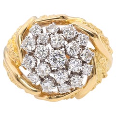 Vintage 18k Yellow Gold Platinum and Diamond Organic Rose Ring