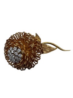 Vintage 18K Yellow Gold & Platinum Diamond Floral Brooch