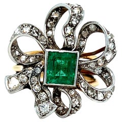 Anillo vintage de oro amarillo de 18 quilates/platino con esmeralda y cinta de diamantes - 1,88 ct.