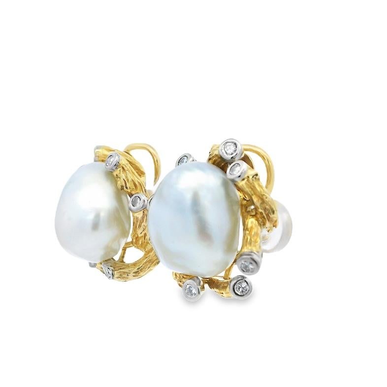 Vintage 18K Yellow Gold Platinum Pearl & Diamond Earrings by Trio Moderno en venta