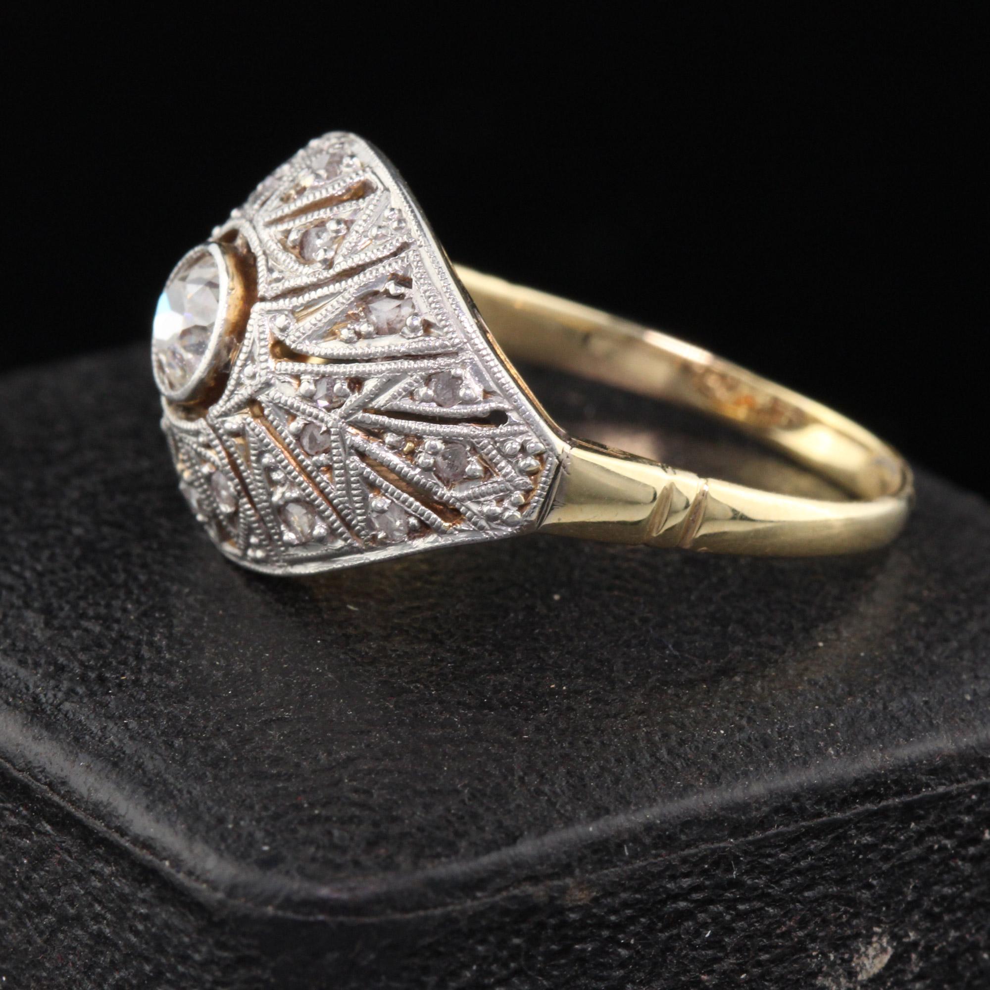 Retro Vintage 18 Karat Yellow Gold Platinum Top Diamond Ring