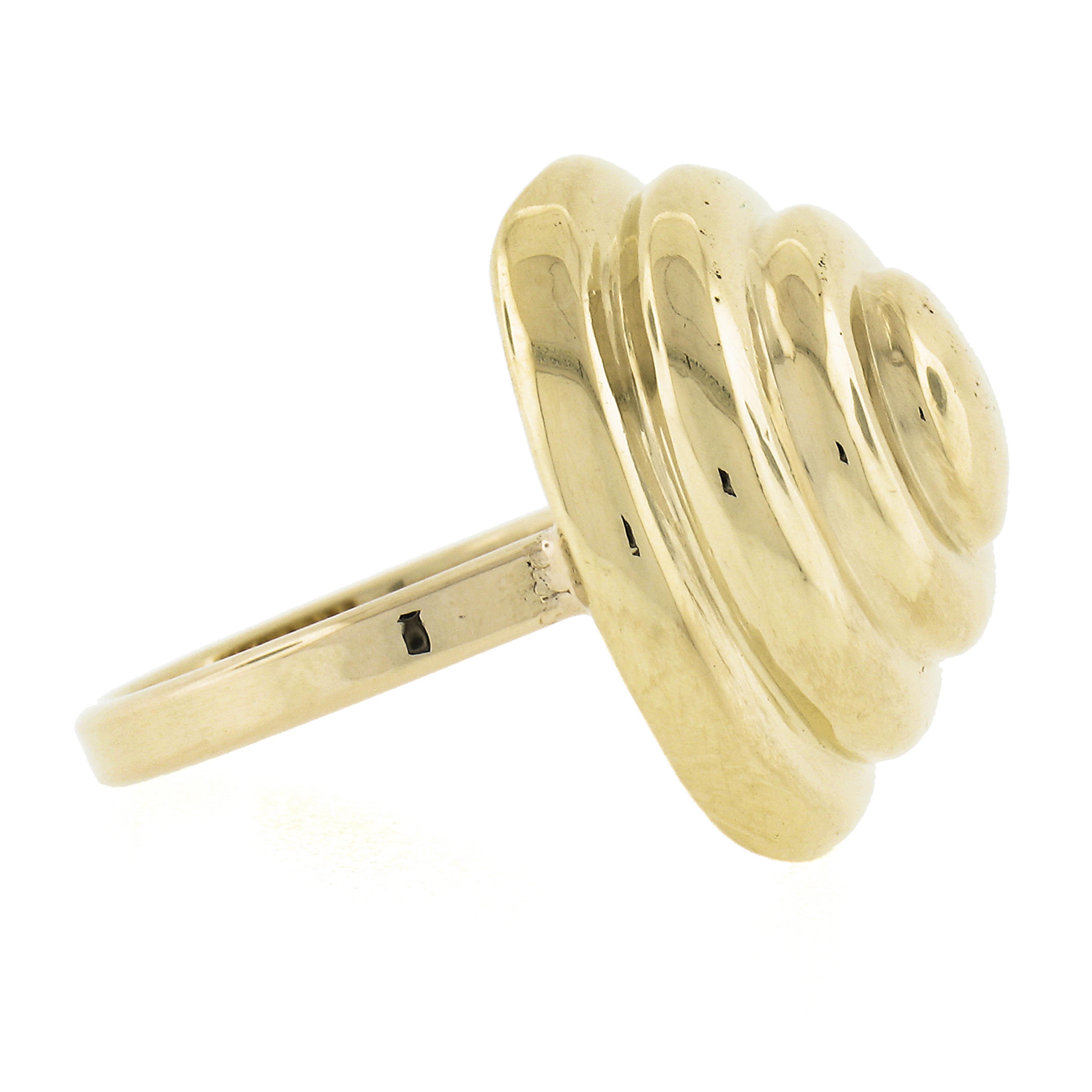 Vintage 18k Gelbgold Polierte Oberfläche Dome Oval Konzentrisch Cocktail Ring 1