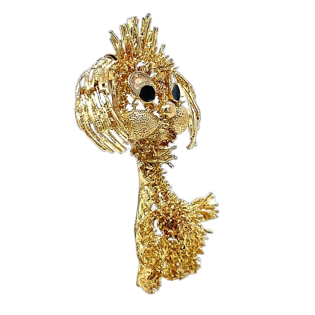 Vintage 18K Yellow Gold Puppy Dog Brooch In Excellent Condition For Sale In beverly hills, CA
