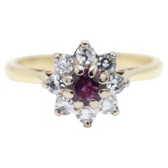 Vintage 18K Yellow Gold Purple Sapphire & Diamond Cluster Ring