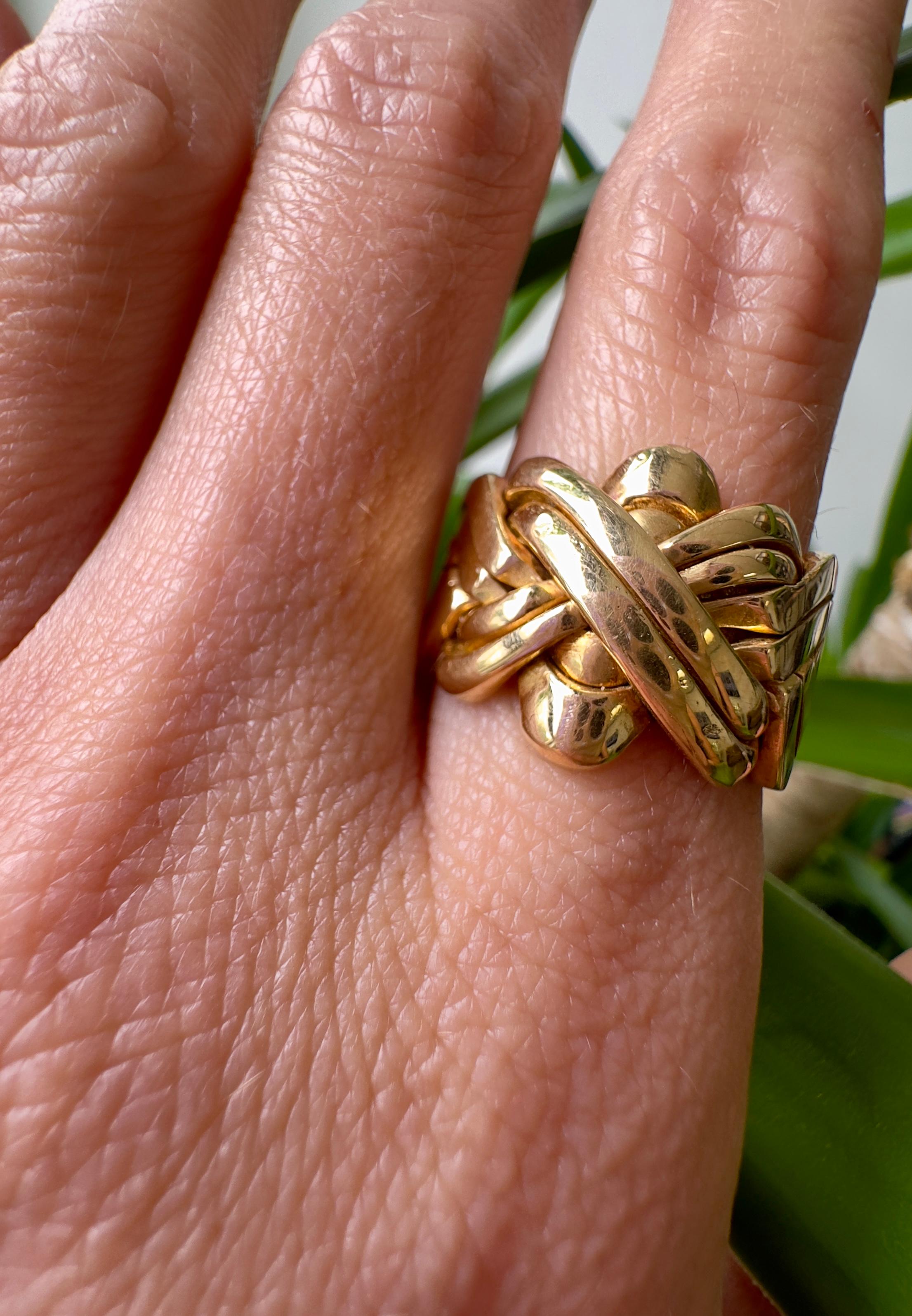Vintage 18k Yellow Gold Puzzle Ring For Sale 2
