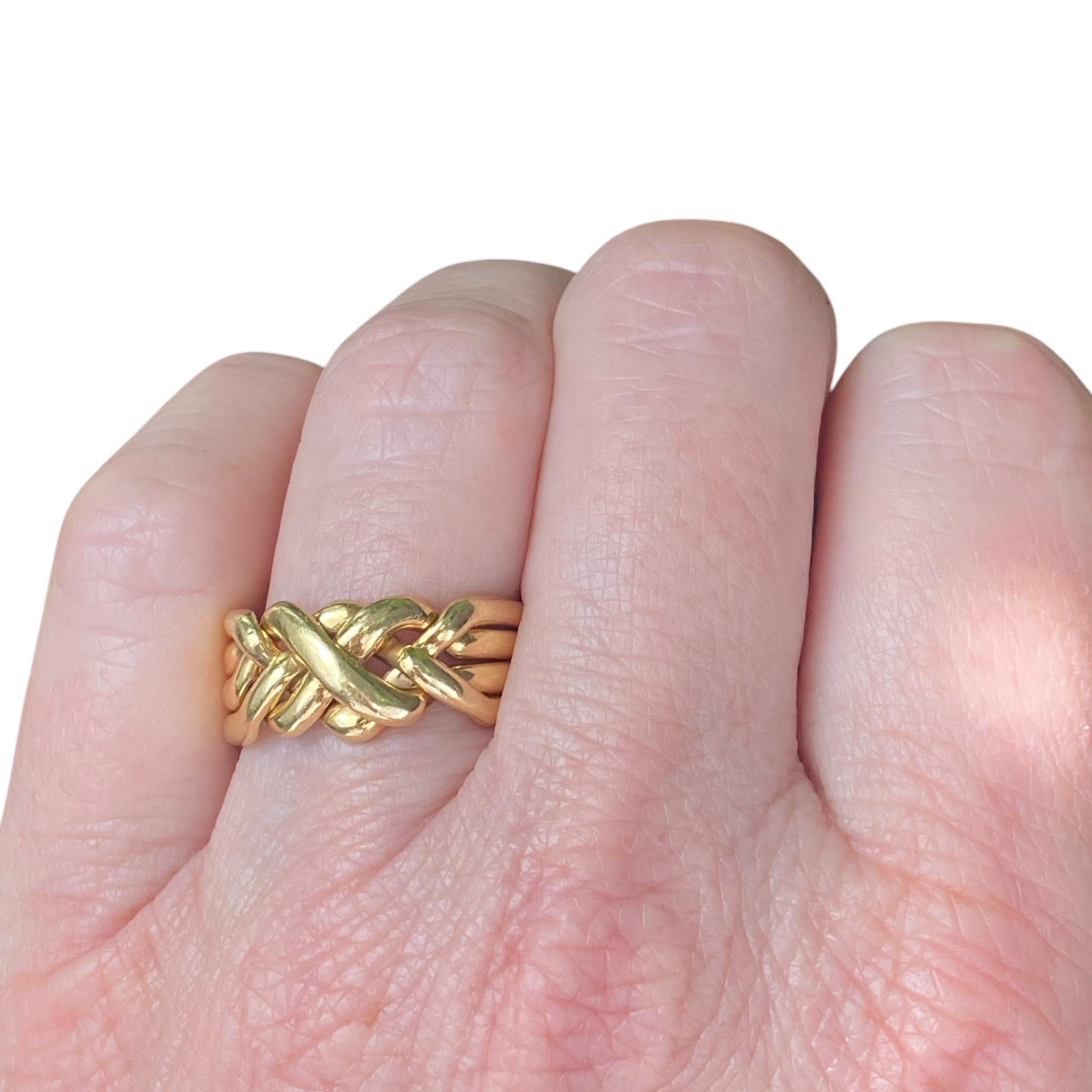 Vintage 18K Yellow Gold Puzzle Ring Size 7 4