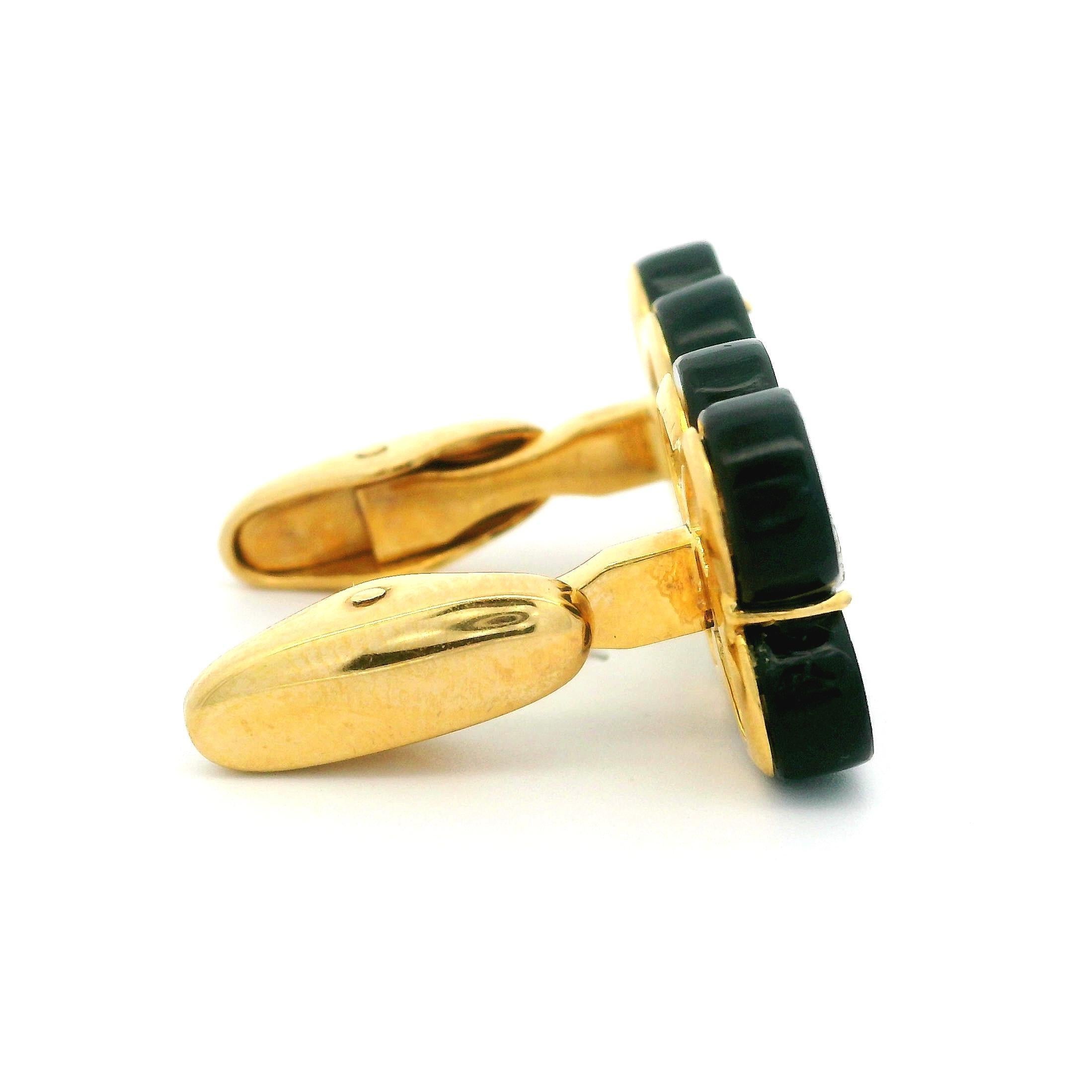 De los hombres Gemelos vintage de oro amarillo de 18 quilates Trébol Ónix negro y diamantes en venta