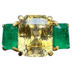 Vintage 18K Yellow Gold Radiant-Cut Yellow Sapphire and Emerald Three-Stone Ring
