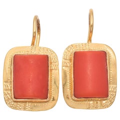 Vintage 18k Gelbgold Rote Koralle Tropfen Ohrringe