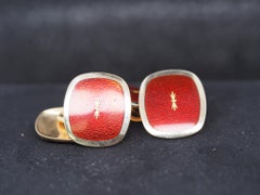 Vintage 18k Yellow Gold Red Enamel Cufflinks