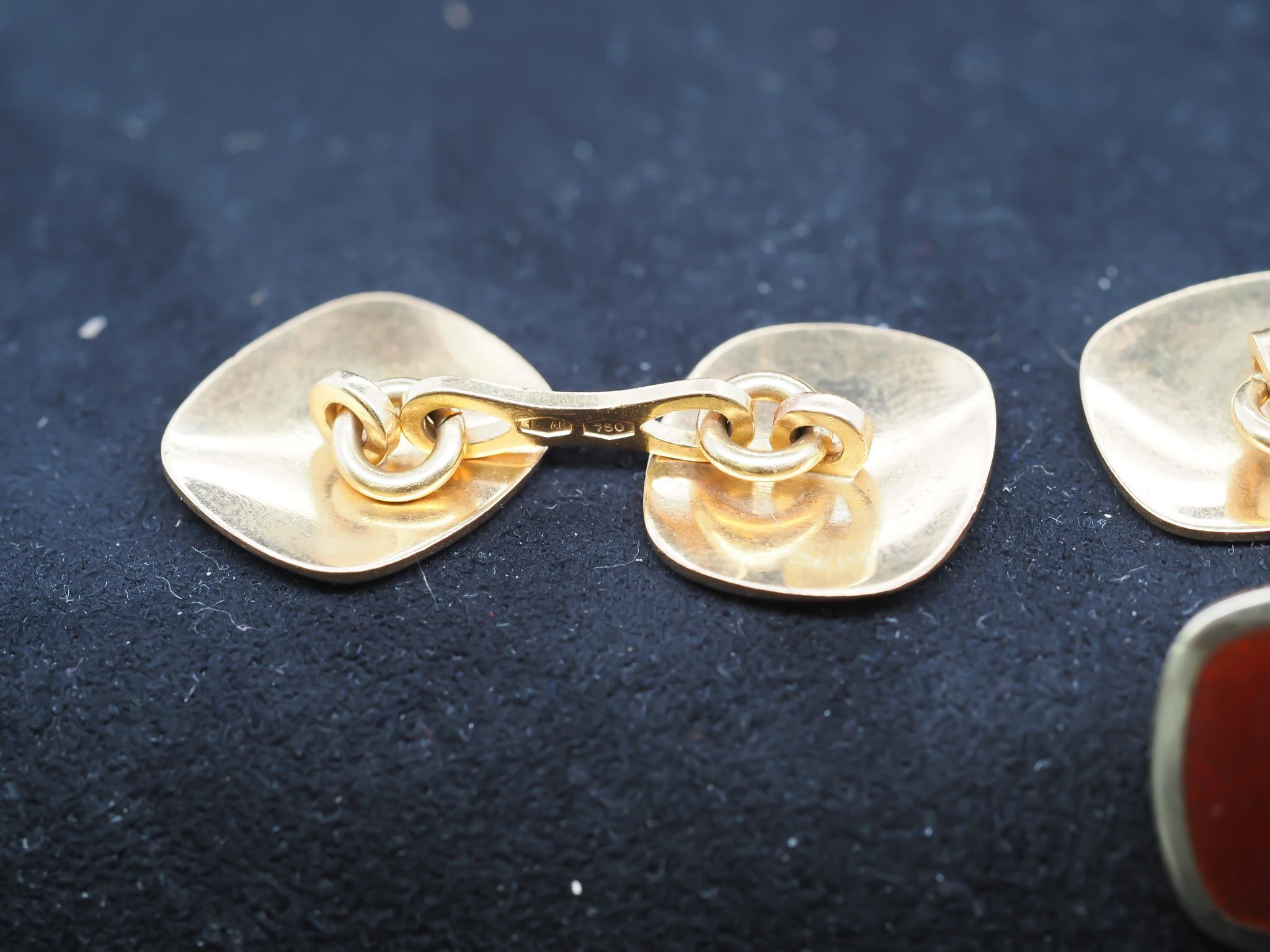 Vintage 18k Gelbgold Rot Emaille Manschettenknöpfe im Angebot 2