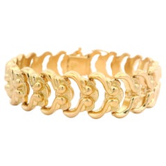 Vintage 18k Yellow Gold Repoussé Fancy Wide Link Elegant Bracelet