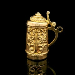 Vintage 18k yellow Gold Repousse Work Hinged Pitcher Charm Pendant