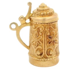 Vintage 18k yellow Gold Repousse Work Hinged Pitcher Charm Pendant