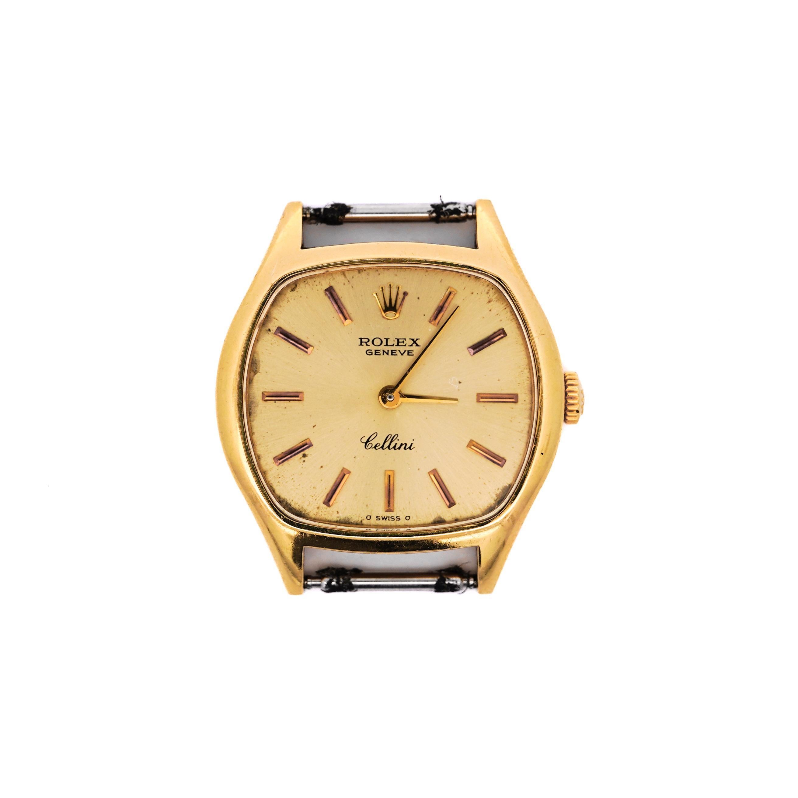 Vintage 18K Oro Amarillo Rolex Cellini 27mm Esfera Reloj de cuerda manual Carátula