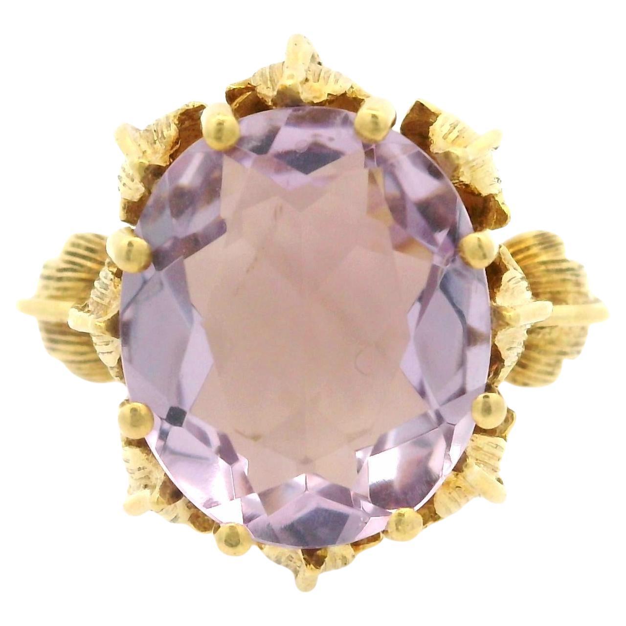 Vintage 18k Yellow Gold Rose De France Amethyst Flower Detailed Ring For Sale