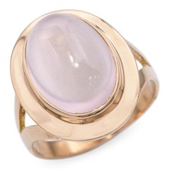 Vintage 18k Yellow Gold Rose Quartz Cabochon Ring