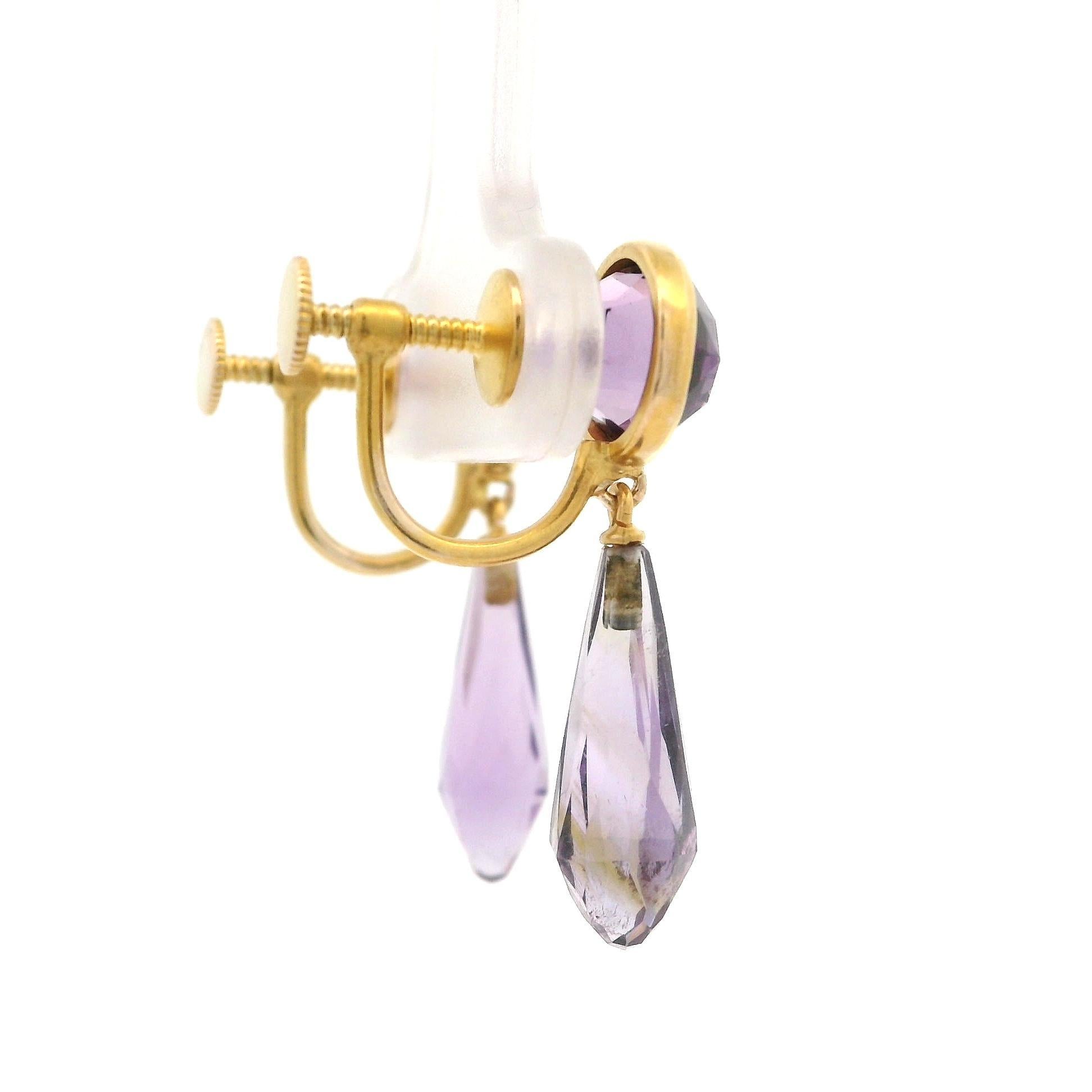 Orecchini d'epoca in oro giallo 18k con ametista tonda e briolette, con pendente a vite in vendita 3