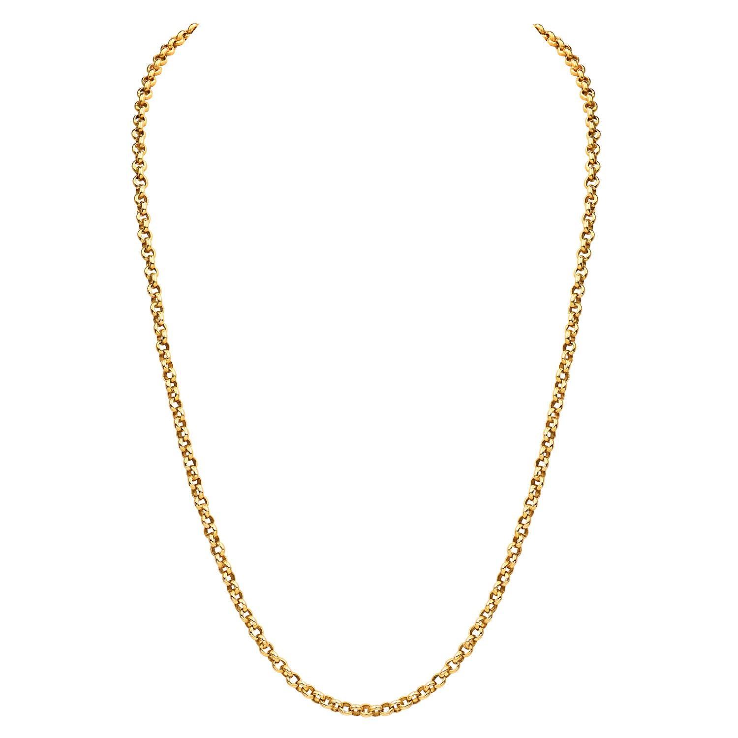 Retro Vintage 18k Yellow Gold Round Link Chain Necklace