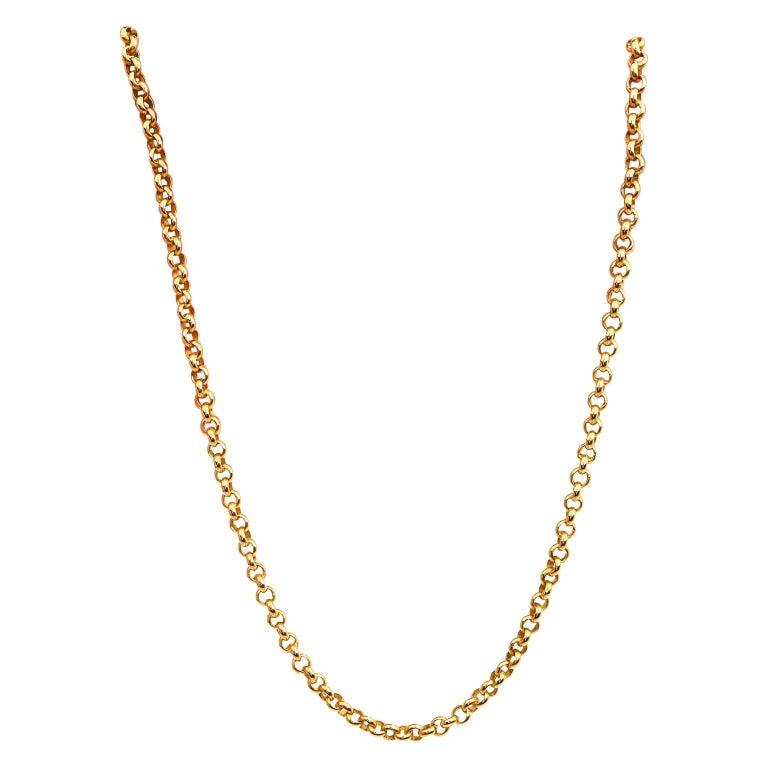 Vintage 18k Yellow Gold Round Link Chain Necklace at 1stDibs
