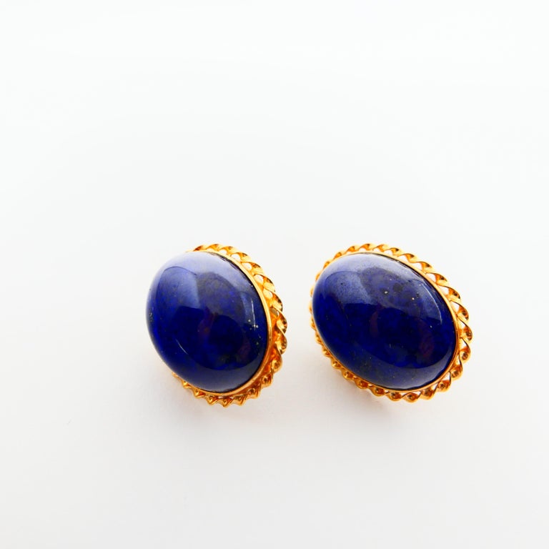 Vintage 18 Karat Gold and Royal Blue Lapis Lazuli Earrings, with Gold ...