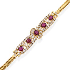Vintage 18k Yellow Gold Ruby and Diamond Bracelet