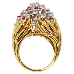 Vintage 18K Gelbgold Rubin und Diamant Cocktail Ring