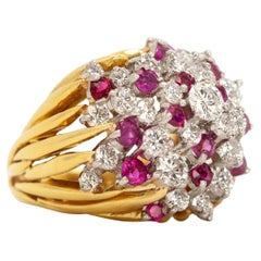 Vintage 18K Yellow Gold Ruby and Diamond Cocktail Ring
