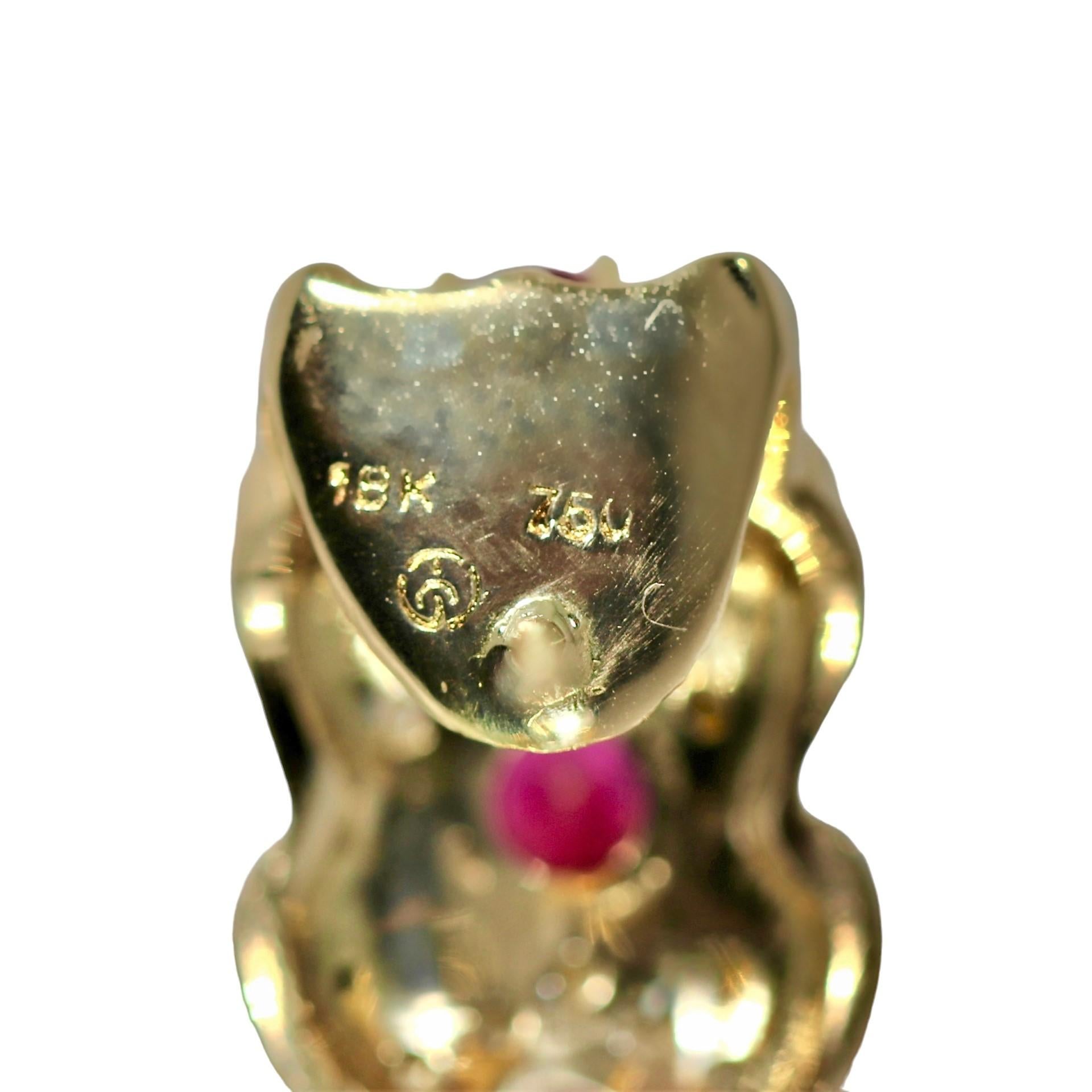 Créoles vintage en or jaune 18 carats, rubis et diamants Pour femmes en vente