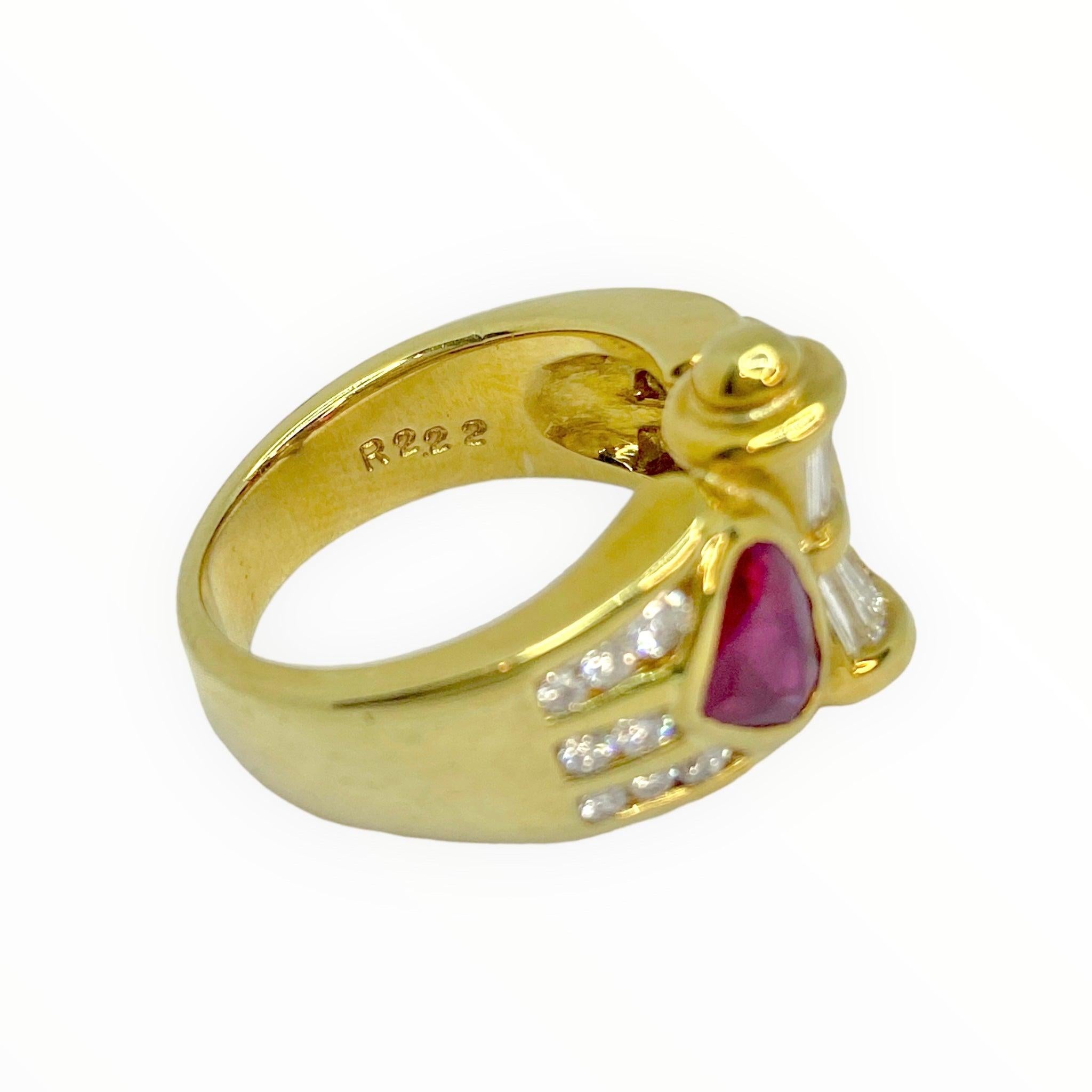 Vintage 18K Yellow Gold Ruby and Diamond Ring In Good Condition For Sale In Henderson, NV