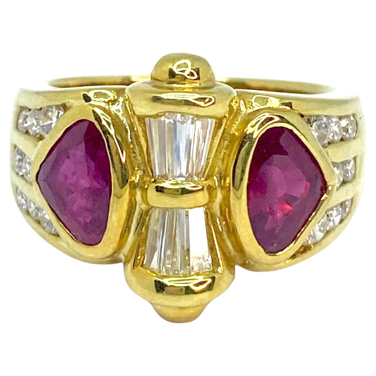 Vintage 18K Yellow Gold Ruby and Diamond Ring For Sale