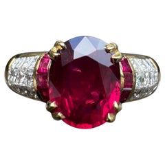 Vintage 18K Yellow Gold Ruby and Diamond Ring with AGL Certificate