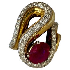Vintage 18K Yellow Gold Ruby and Diamond Statement Ring