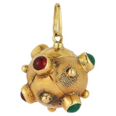 Antique 18K Yellow Gold Ruby and Emerald Cabochon Sputnik Charm