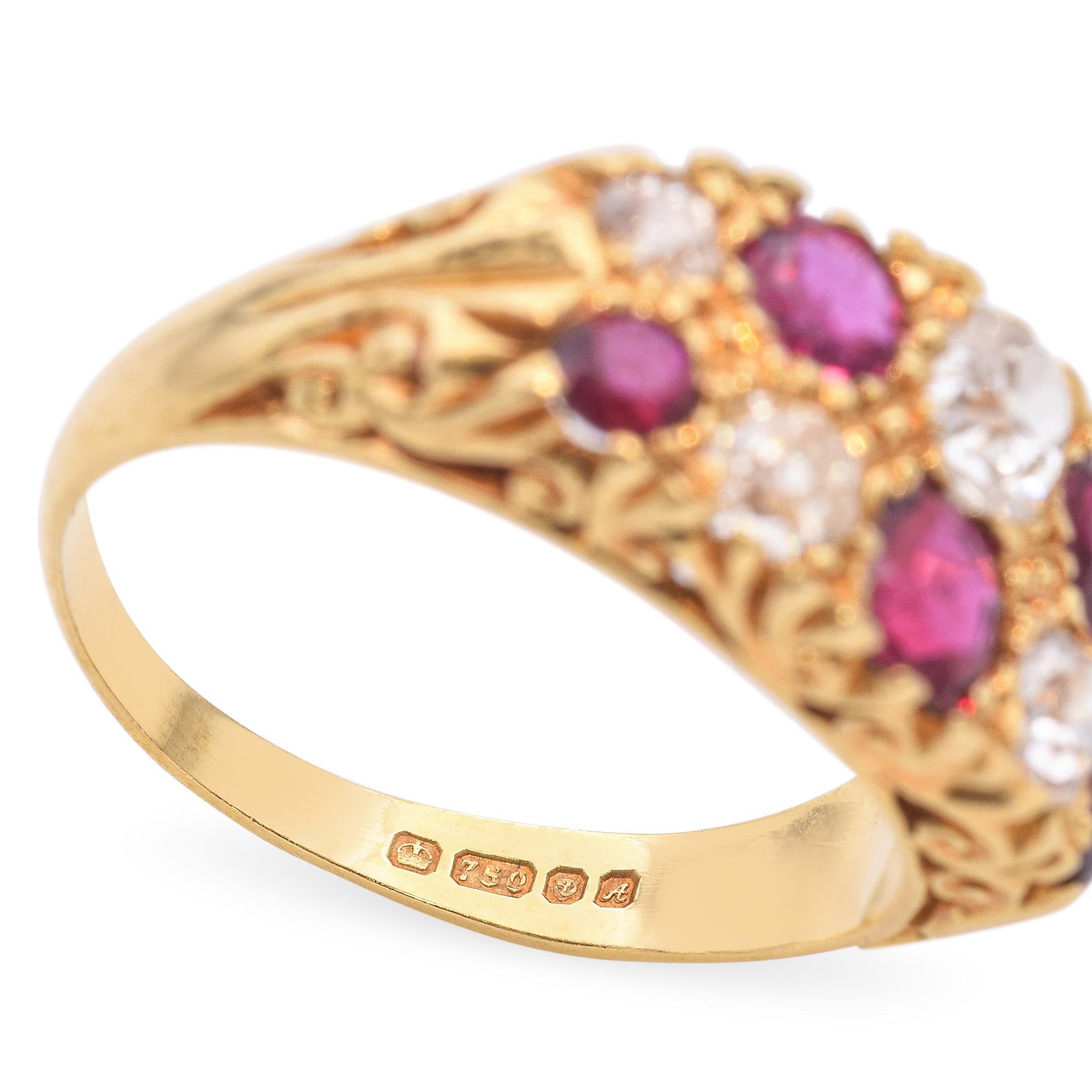 Vintage 18k Yellow Gold Ruby and Old Mine Cut Diamond Ring For Sale 2