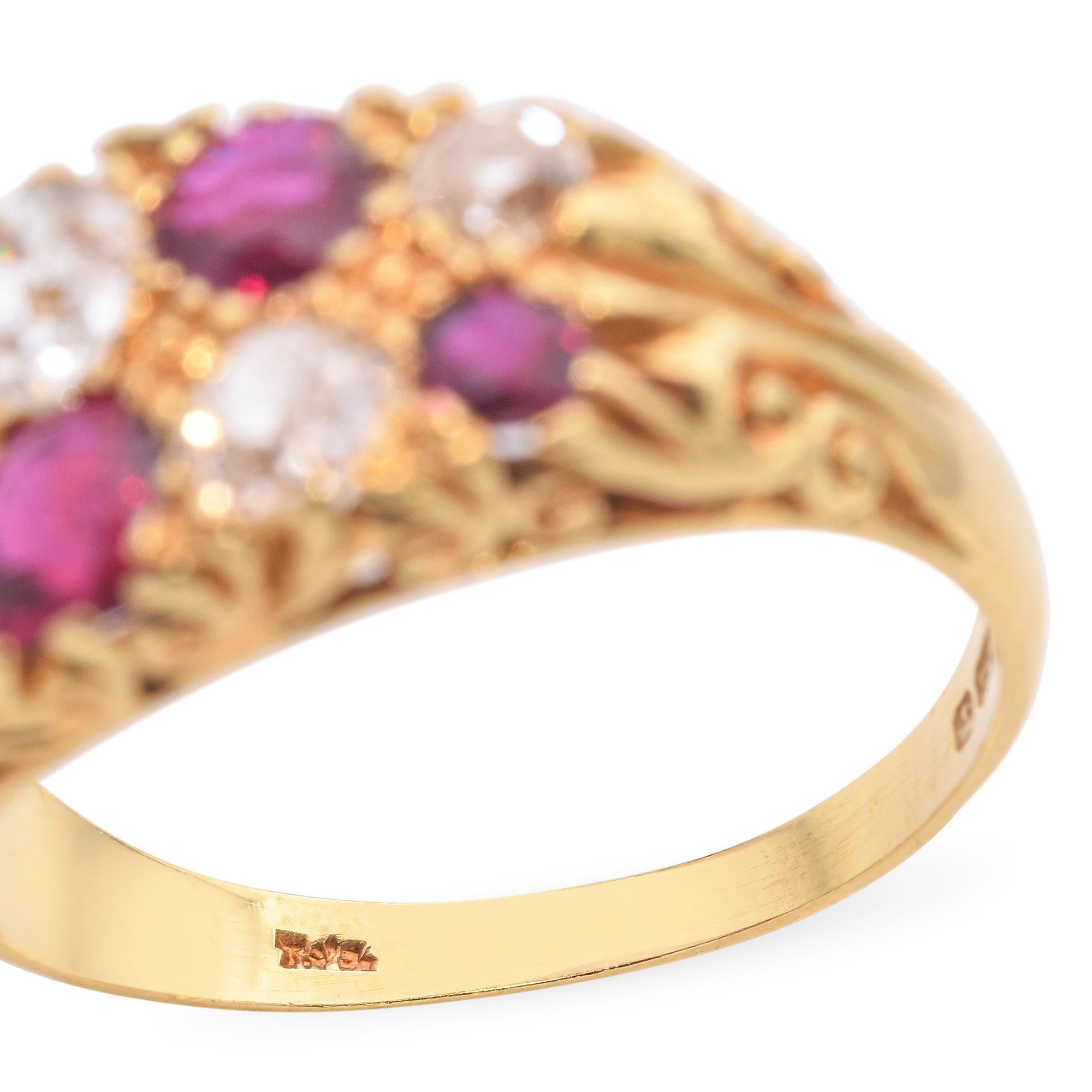 Vintage 18k Yellow Gold Ruby and Old Mine Cut Diamond Ring For Sale 3
