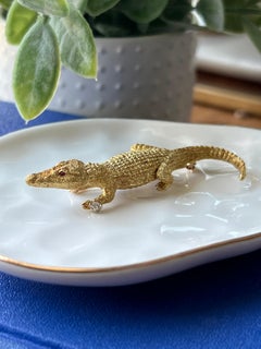Vintage 18k Yellow Gold Ruby Diamond Alligator Brooch 1970s