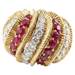 Vintage 18K Yellow Gold Ruby Diamond Band Ring 2.80ctw Bold Statement Design