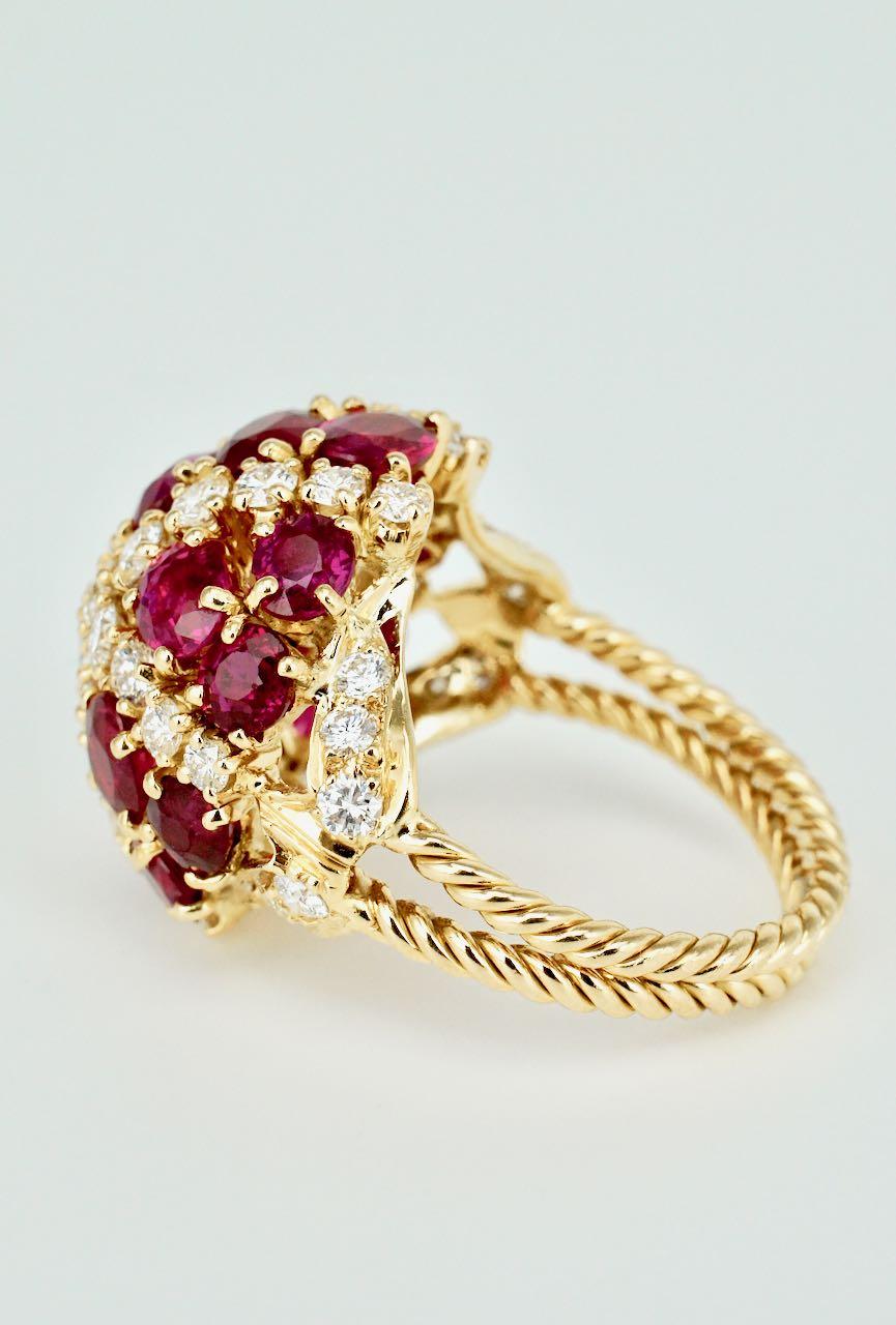 Vintage 18 Karat Yellow Gold Ruby Diamond Dome Bombe Ring In Good Condition In Sydney, NSW