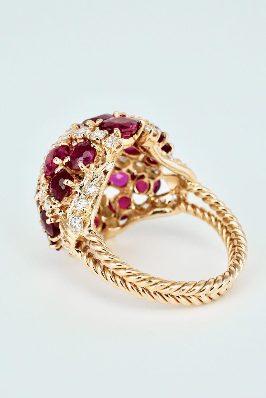 Women's Vintage 18 Karat Yellow Gold Ruby Diamond Dome Bombe Ring