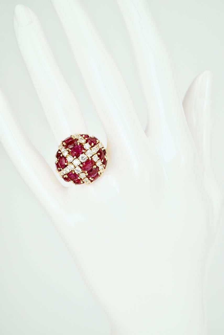 Vintage 18 Karat Yellow Gold Ruby Diamond Dome Bombe Ring 3