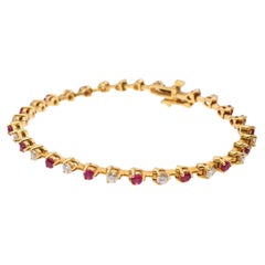Vintage 18k Yellow Gold Ruby & Diamond Tennis Bracelet
