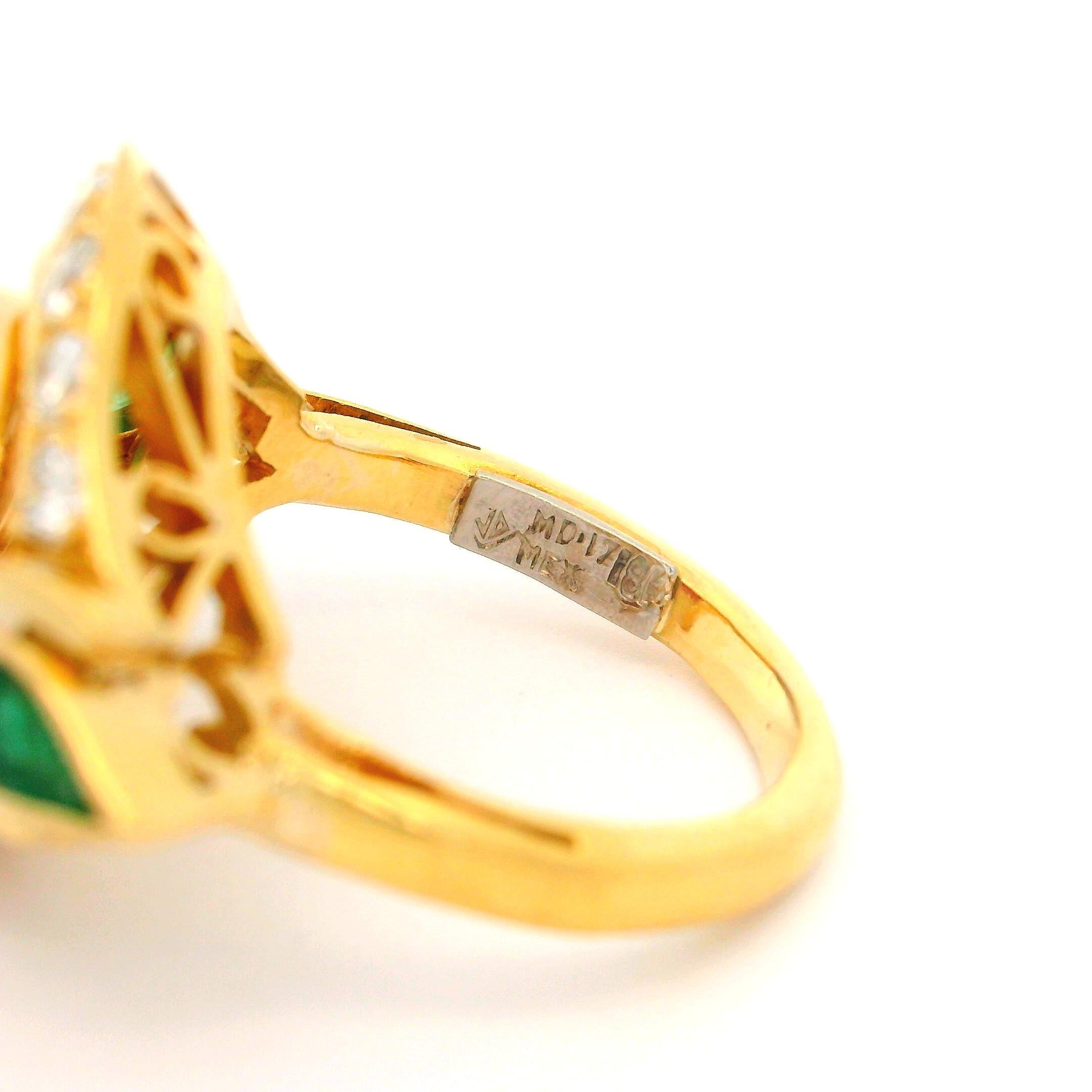 Oval Cut Vintage 18k Yellow Gold Ruby Emerald & Diamond Unique Wide Cocktail Ring For Sale