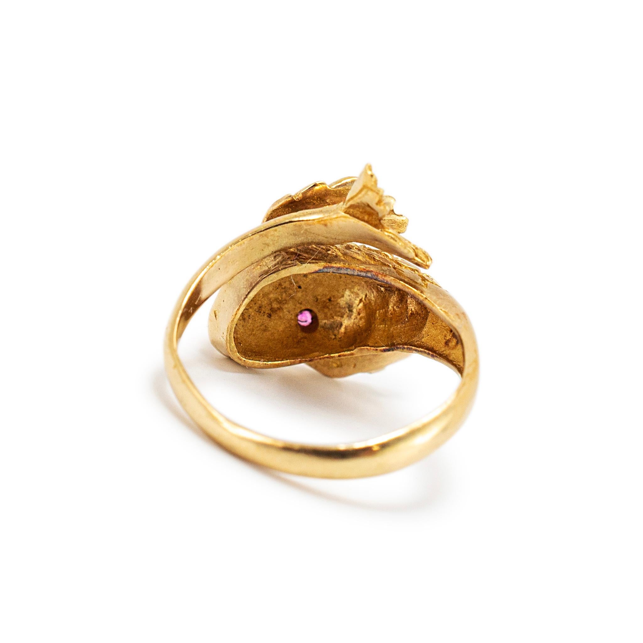Women's Vintage 18K Yellow Gold Ruby Koi Fish Cocktail Ring For Sale