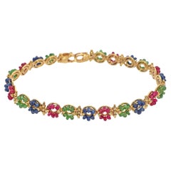 Vintage 18k Yellow Gold Ruby Sapphire and Emerald Bead Bracelet